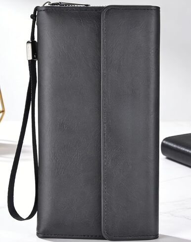 Men's Long Wallet, Single Zipper, Zipper Design, Solid Color leather Texture, Wear Resistant, Business Vertical Style, Travel Daily Use, Sweet Valentine Gift for Dad Husband, Black in Saudi Arabia
