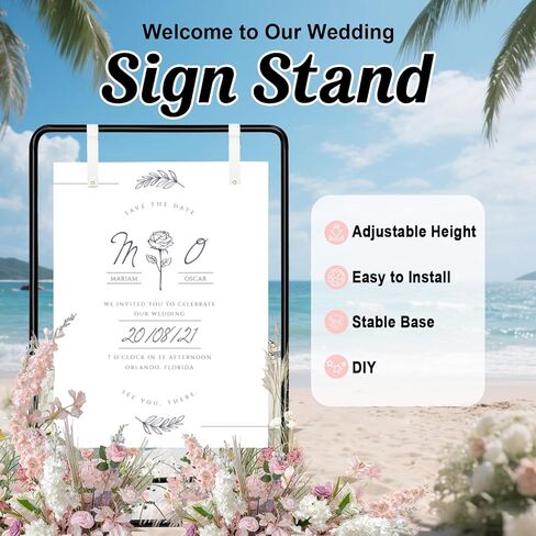 54" Heavy Duty Metal Easel Stand for Wedding Signs, Adjustable Welcome Sign & Seating Chart Holder with Leather Straps for Welcome Signs, Seating Charts & Posters - Perfect for Wedding & Event Decor in Saudi Arabia
