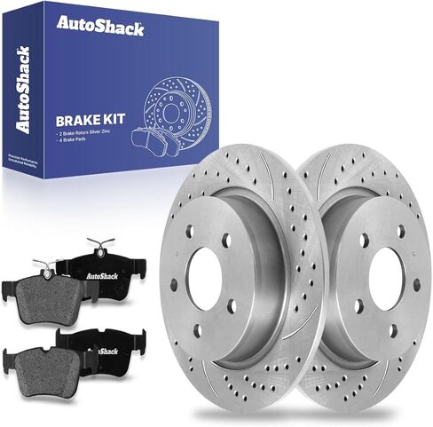 AutoShack 11.02 بوصة (279.8 مم) دوارات الفرامل الخلفية الصلبة + استبدال وسادات الفرامل السيراميكية لـ 2013-2016 Ford Escape 2014-2018 Ford Transit Connect 6-PC طقم فرامل in Kuwait