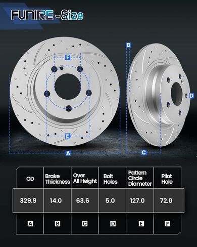 Rear Brake Pads and Rotors Kit Compatible with 2011-2020 Jeep Grand Cherokee, 2011-2020 Dodge Durango|Rear Brake Rotors and Pads Kit; Anti-Rust Geomet Coated| 53061 & D1498-8698 | 329.9mm(13in) in Saudi Arabia