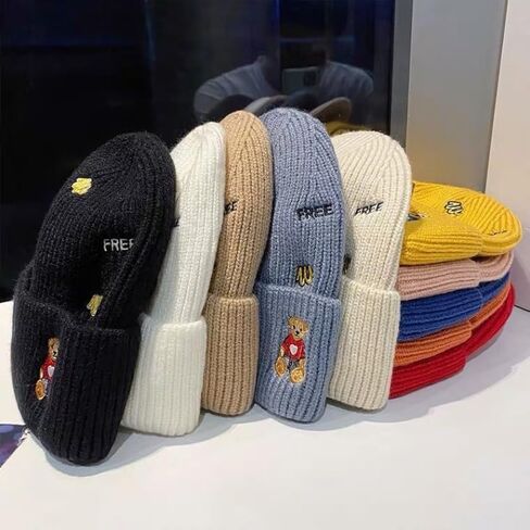 1PC Knitted Woolen Hat Double Layer Embroidered Teddy Big Brim for Autumn Winter Outdoor Travel Daily Commute in Saudi Arabia