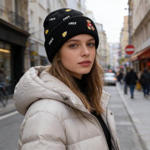 1PC Knitted Woolen Hat Double Layer Embroidered Teddy Big Brim for Autumn Winter Outdoor Travel Daily Commute in Saudi Arabia