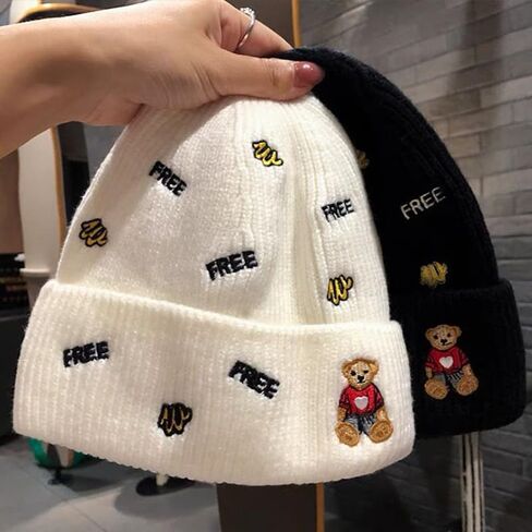 1PC Knitted Woolen Hat Double Layer Embroidered Teddy Big Brim for Autumn Winter Outdoor Travel Daily Commute in Saudi Arabia