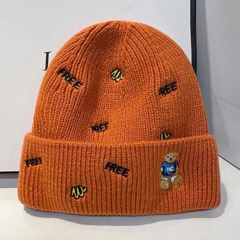 1PC Knitted Woolen Hat Double Layer Embroidered Teddy Big Brim for Autumn Winter Outdoor Travel Daily Commute in Saudi Arabia