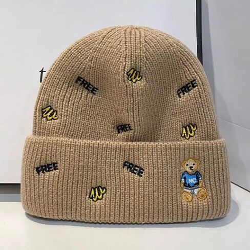 1PC Knitted Woolen Hat Double Layer Embroidered Teddy Big Brim for Autumn Winter Outdoor Travel Daily Commute in Saudi Arabia
