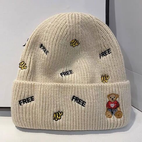 1PC Knitted Woolen Hat Double Layer Embroidered Teddy Big Brim for Autumn Winter Outdoor Travel Daily Commute in Saudi Arabia