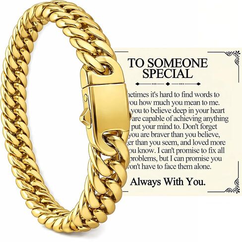 Stainless Steel 8mm Cuban Link Bracelet for Men with Smart Blessing Card, 18K Gold Plated/Silver Miami Curb Chain with Press-Lock Clasp, Motivational Jewelry Gift for Boyfriend, Husband in Saudi Arabia