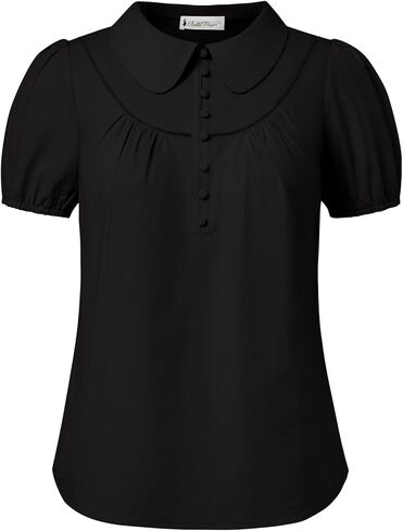 بلوزات بأكمام قصيرة منتفخة من Belle Poque للنساء بياقة بيتر بان قمصان عمل أنيقة ملابس علوية من القطن للصيف 2026 in Saudi Arabia