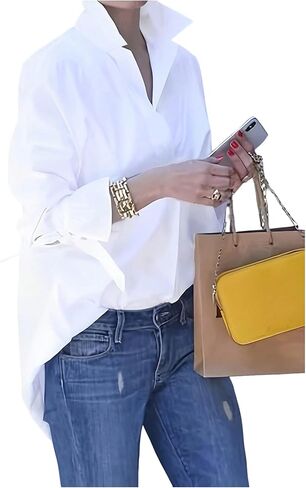 GORGLITTER Women's Oversized Shirts Causal Dressy Tie Cuff Long Sleeve Collared Business Work Dress Blouses Tops in Saudi Arabia