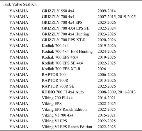 TUSK Valve Seal Kit Compatible with Yamaha Grizzly 550 4x4 2009-2014, Grizzly 700 4x4 2007-2015, 2019-2025 Kodiak 700 4x4 2019-2026, Raptor 700 2006-2026 in Saudi Arabia