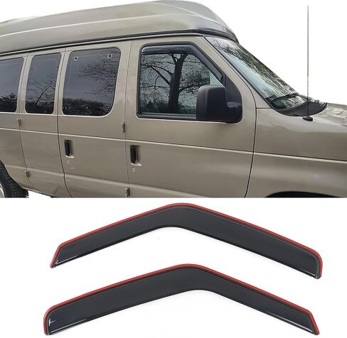 IKON MOTORSPORTS في أقنعة نافذة القناة متوافقة مع 2007-2014 Ford E-150 E-250 E-350/E-450 Super Duty، طراز نحيف من الأكريليك، واقيات مطر دخان من الأكريليك، عاكسات الرياح للنافذة الجانبية قطعتان in Kuwait