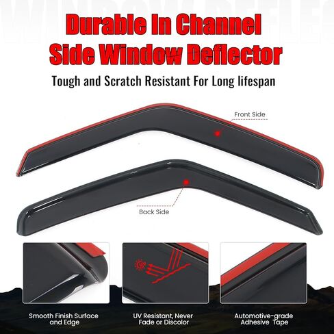 IKON MOTORSPORTS في أقنعة نافذة القناة متوافقة مع 2007-2014 Ford E-150 E-250 E-350/E-450 Super Duty، طراز نحيف من الأكريليك، واقيات مطر دخان من الأكريليك، عاكسات الرياح للنافذة الجانبية قطعتان in Kuwait