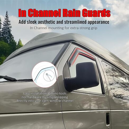 IKON MOTORSPORTS في أقنعة نافذة القناة متوافقة مع 2007-2014 Ford E-150 E-250 E-350/E-450 Super Duty، طراز نحيف من الأكريليك، واقيات مطر دخان من الأكريليك، عاكسات الرياح للنافذة الجانبية قطعتان in Kuwait