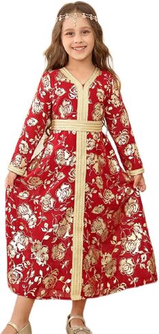 عباية إسلامية للفتيات فستان صلاة رمضان برقبة على شكل V قفطان عربي شرق أوسطي in Kuwait