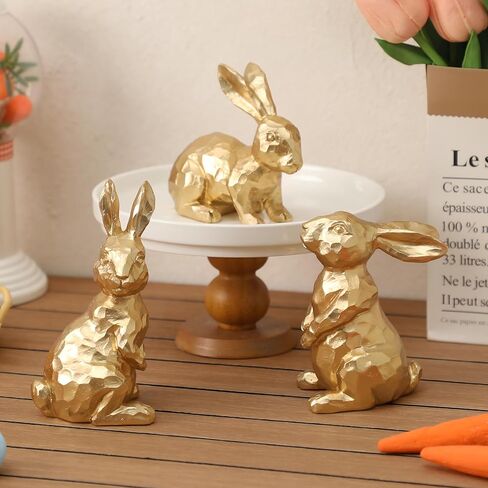 Easter Bunny Decorations - Set of 3 Golden Resin Rabbit Statues for Easter Table and Home Centerpiece in Saudi Arabia