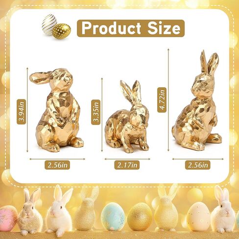 Easter Bunny Decorations - Set of 3 Golden Resin Rabbit Statues for Easter Table and Home Centerpiece in Saudi Arabia