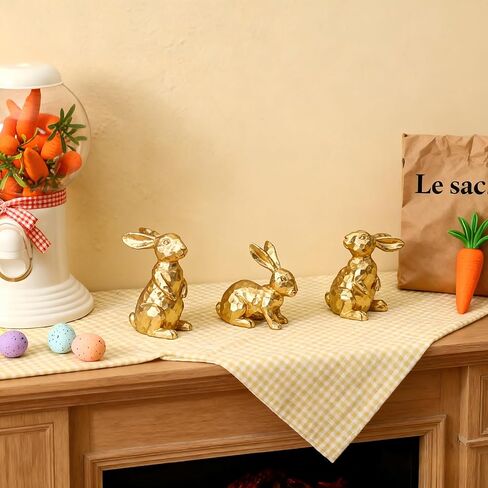 Easter Bunny Decorations - Set of 3 Golden Resin Rabbit Statues for Easter Table and Home Centerpiece in Saudi Arabia