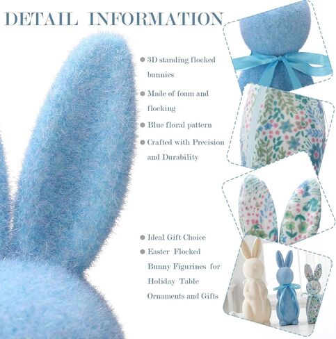 Wesiti 3 Pack Flocked Bunny Easter Decorations 9/10/13 Inch Flocked Bunny Figurines with Bow Tie Spring Easter Tabletop Centerpieces Rabbit Statue for Home Indoor Table Shelf Decor in Saudi Arabia