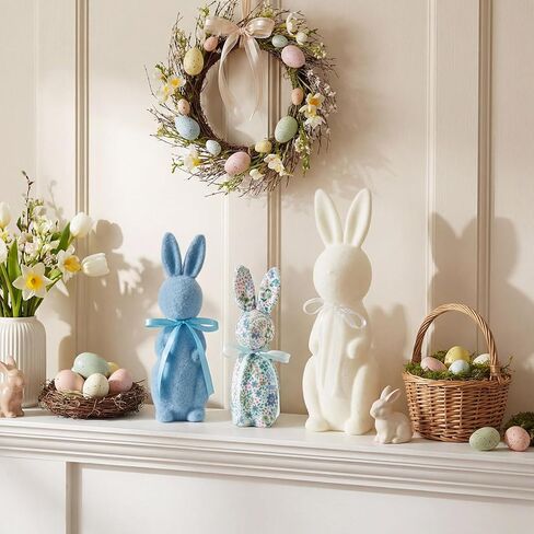 Wesiti 3 Pack Flocked Bunny Easter Decorations 9/10/13 Inch Flocked Bunny Figurines with Bow Tie Spring Easter Tabletop Centerpieces Rabbit Statue for Home Indoor Table Shelf Decor in Saudi Arabia