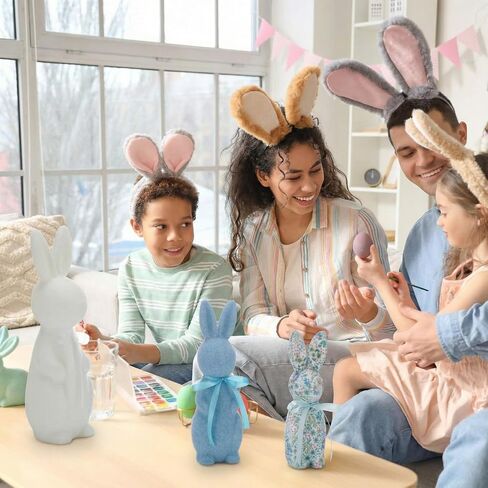 Wesiti 3 Pack Flocked Bunny Easter Decorations 9/10/13 Inch Flocked Bunny Figurines with Bow Tie Spring Easter Tabletop Centerpieces Rabbit Statue for Home Indoor Table Shelf Decor in Saudi Arabia