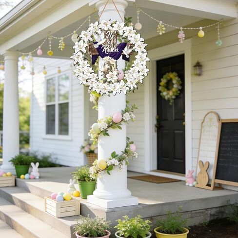 إنه إكليل باب مرتفع مع إكليل زنبق متقاطع لعيد الفصح علامة الباب الأمامي أكاليل عيد الفصح الدينية ديكور للكنيسة في الأسبوع المقدس للزينة المسيحية in Kuwait