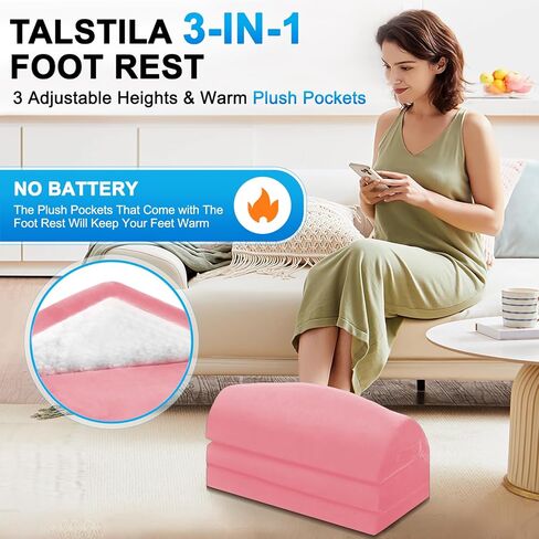 مسند قدم من TALSTILA تحت المكتب في العمل، مسند للقدمين تحت المكتب، مسند قدم مريح بـ 3 ارتفاعات قابلة للتعديل، مسند للقدمين مع جيب دافئ للقدمين، لمكتب المكتب وكرسي المكتب - تخفيف آلام الظهر والساق in Kuwait