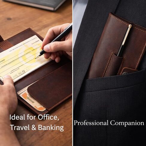 غطاء دفتر شيكات من الجلد البني للرجال والنساء، محفظة دفتر شيكات محببة بالكامل مع حامل أقلام، تناسب الشيكات الشخصية والمكررة، حافظة رفيعة لتنظيم الأموال، حامل دفتر شيكات جلدي متين مقاس 7 × 3.75 بوصة in Kuwait