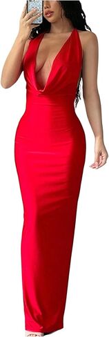 SOLY HUX Women's Tie Backless Halter Dress Cowl Neck Bodycon Maxi Cocktail Party Dresses in Saudi Arabia