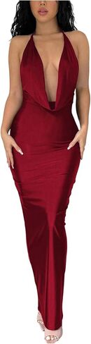 SOLY HUX Women's Tie Backless Halter Dress Cowl Neck Bodycon Maxi Cocktail Party Dresses in Saudi Arabia
