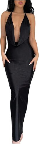 SOLY HUX Women's Tie Backless Halter Dress Cowl Neck Bodycon Maxi Cocktail Party Dresses in Saudi Arabia