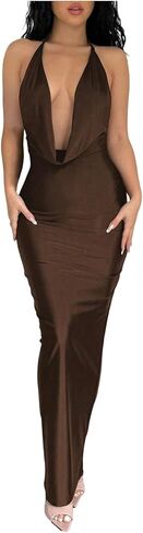 SOLY HUX Women's Tie Backless Halter Dress Cowl Neck Bodycon Maxi Cocktail Party Dresses in Saudi Arabia
