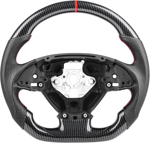 Hydro-Dip Carbon Fiber Steering Wheel for Chevy Corvette C7 2014-2019 Z06 Grand Sport Stingray Z51 ZR1, High Gloss Finish Red Stripe, Track Style Flat Bottom Perforated Leather in Kuwait