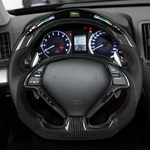 LED Carbon Fiber Steering Wheel for Infiniti G25 G35 G37 with Carbon Y Trim Perforated Leather Steering Wheel 2007 2008 2009 2010 2011 2012 2013 No Heating Function in Saudi Arabia