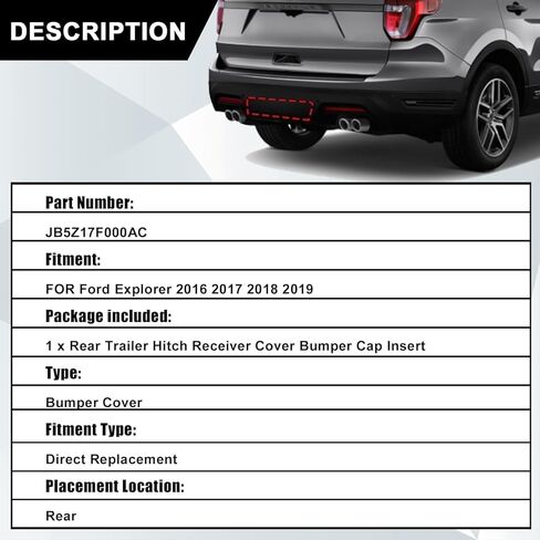 SecosAutoparts Bumper Trailer Hitch Access Cap Rear Compatible with Ford Explorer 2016 2017 2018 2019 Replace# JB5Z17F000AC in Saudi Arabia