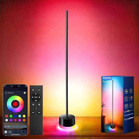 مصباح أرضي LED من KSIPZE، مصابيح أرضية زاوية RGB+IC مع جهاز تحكم عن بعد، زر، التحكم في التطبيق 16 مليون لون، 200+ مشهد، مزامنة الموسيقى، مصباح زاوية LED ذكي DIY لغرفة النوم in Saudi Arabia