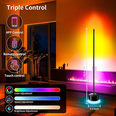 مصباح أرضي LED من KSIPZE، مصابيح أرضية زاوية RGB+IC مع جهاز تحكم عن بعد، زر، التحكم في التطبيق 16 مليون لون، 200+ مشهد، مزامنة الموسيقى، مصباح زاوية LED ذكي DIY لغرفة النوم in Saudi Arabia