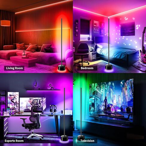 مصباح أرضي LED من KSIPZE، مصابيح أرضية زاوية RGB+IC مع جهاز تحكم عن بعد، زر، التحكم في التطبيق 16 مليون لون، 200+ مشهد، مزامنة الموسيقى، مصباح زاوية LED ذكي DIY لغرفة النوم in Saudi Arabia