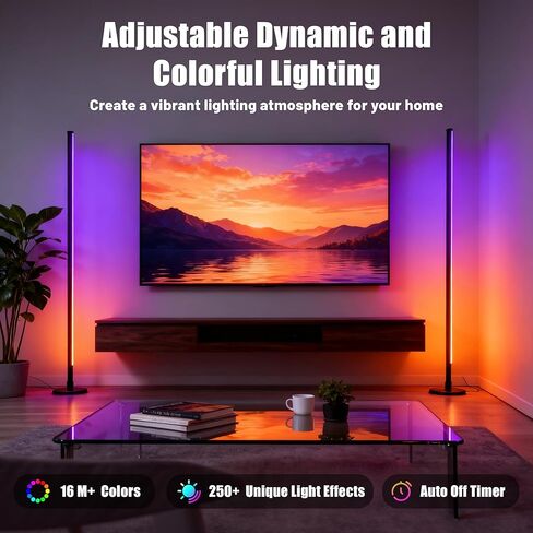 Led Corner Lamp – Bonus RGB TV Backlight – RGBIC Corner Floor Lamp with 16M+ Colors, 300+ Effects, Music Sync, 5V/2A Adapter, Perfect Ambient Lighting for Living Room, Bedroom & Gaming Setup in Saudi Arabia
