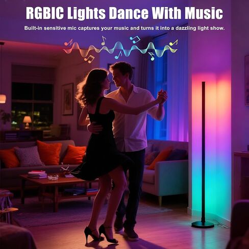 Led Corner Lamp – Bonus RGB TV Backlight – RGBIC Corner Floor Lamp with 16M+ Colors, 300+ Effects, Music Sync, 5V/2A Adapter, Perfect Ambient Lighting for Living Room, Bedroom & Gaming Setup in Saudi Arabia