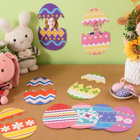 FOBSME 96 Pcs Paper Easter Egg Cutouts Colorful Easter Egg Bulletin Board Decorations 3 Size DIY Eggs Paper Cutouts with Glue Points for Photo Crafts Spring Holiday Classroom Party Decor,16 Styles in Saudi Arabia