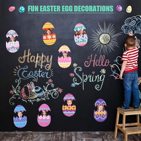 FOBSME 96 Pcs Paper Easter Egg Cutouts Colorful Easter Egg Bulletin Board Decorations 3 Size DIY Eggs Paper Cutouts with Glue Points for Photo Crafts Spring Holiday Classroom Party Decor,16 Styles in Saudi Arabia