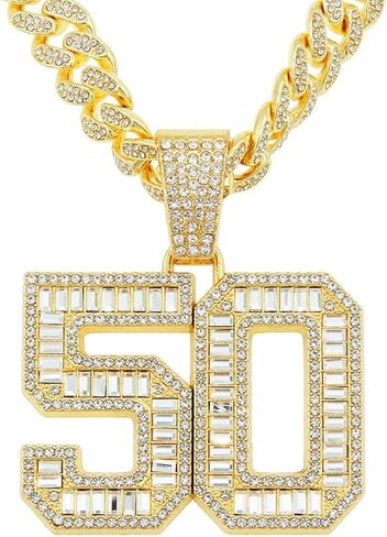 الرجال الهيب هوب حجر الراين رقم 50 لاعب كرة السلة قلادة قلادة روك مغني الراب المجوهرات، القوطية الشرير الصخرة مثلج خارج الذهب محظوظ رقم 50 كرة السلة الرياضية رياضي الكوبي سلسلة الارتباط للرجال in Kuwait
