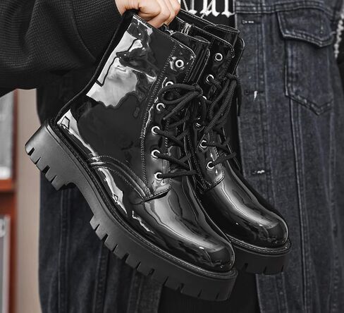 Men's Casual Motorcycle Boots, Leather Black Combat Boots Zipper Fashion in Saudi Arabia