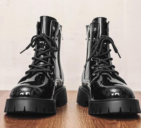 Men's Casual Motorcycle Boots, Leather Black Combat Boots Zipper Fashion in Saudi Arabia