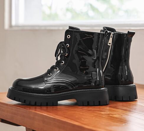 Men's Casual Motorcycle Boots, Leather Black Combat Boots Zipper Fashion in Saudi Arabia