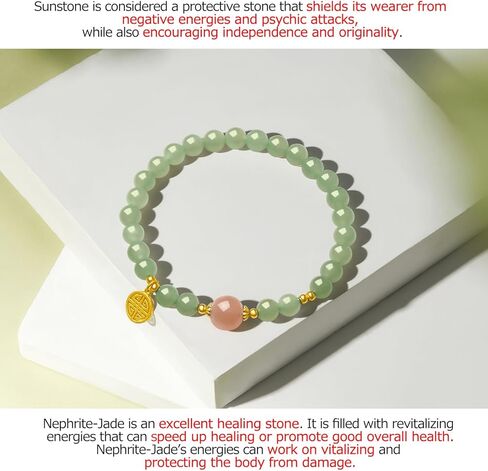 Sterling Silver Beaded Bracelet Crystal Stretch Bracelets Natural Jasper Beads Bangle Healing Sunstone Charm Adjustable Elastic Cuff Protection Jewelry Stackable Good Luck Gifts for Women J1911622 in Saudi Arabia