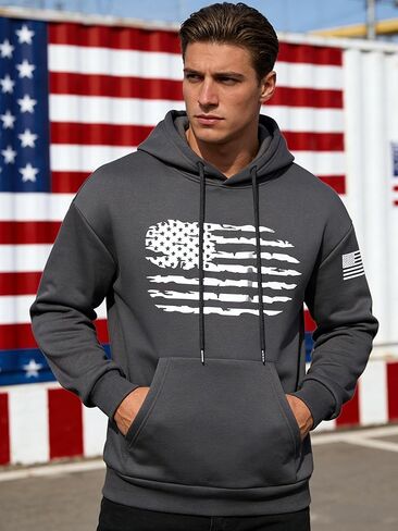 Men Graphic Hoodie, Pullover Fleece Sweatshirt, Casual Hooded Top XS-XXL in Saudi Arabia