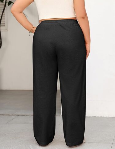 HEEKPEK Womens Plus Size Linen Pants Straight Leg Elastic Waisted Adjustable Drawstring Palazzo Casual Trousers with Pockets in Saudi Arabia
