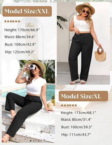 HEEKPEK Womens Plus Size Linen Pants Straight Leg Elastic Waisted Adjustable Drawstring Palazzo Casual Trousers with Pockets in Saudi Arabia