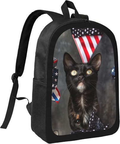 The Cat Wearing American Patriotic Backpack Game Bags Laptop Shoulder Bags Bookbag 17 Inch Large Travel Backpacks For Men Women in Saudi Arabia